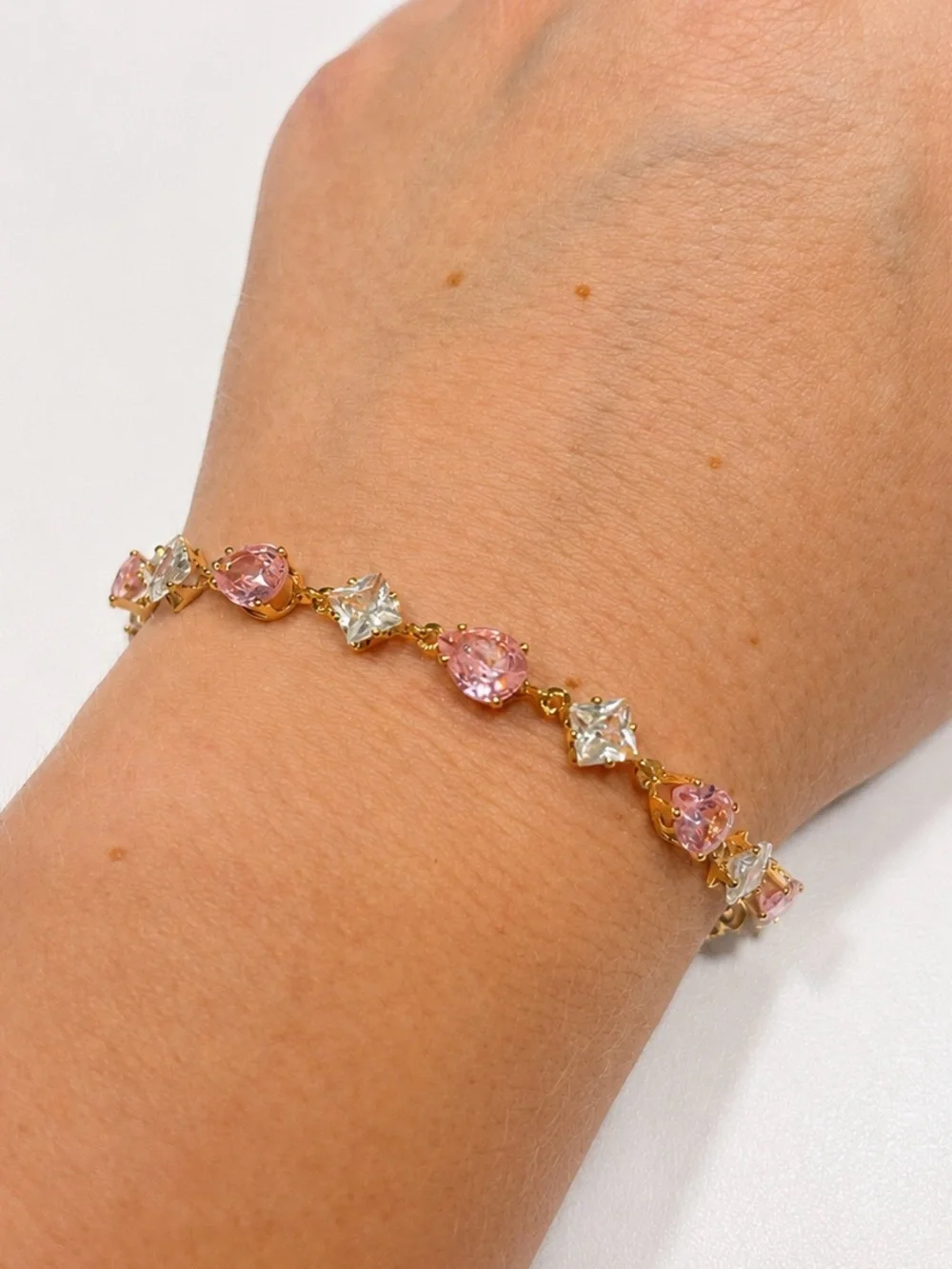 Gold-Tone Pink Tennis Bracelet - Women Jewelry